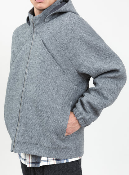 X Collar Puffer Jacket in Light Gray 100% Italian Wool