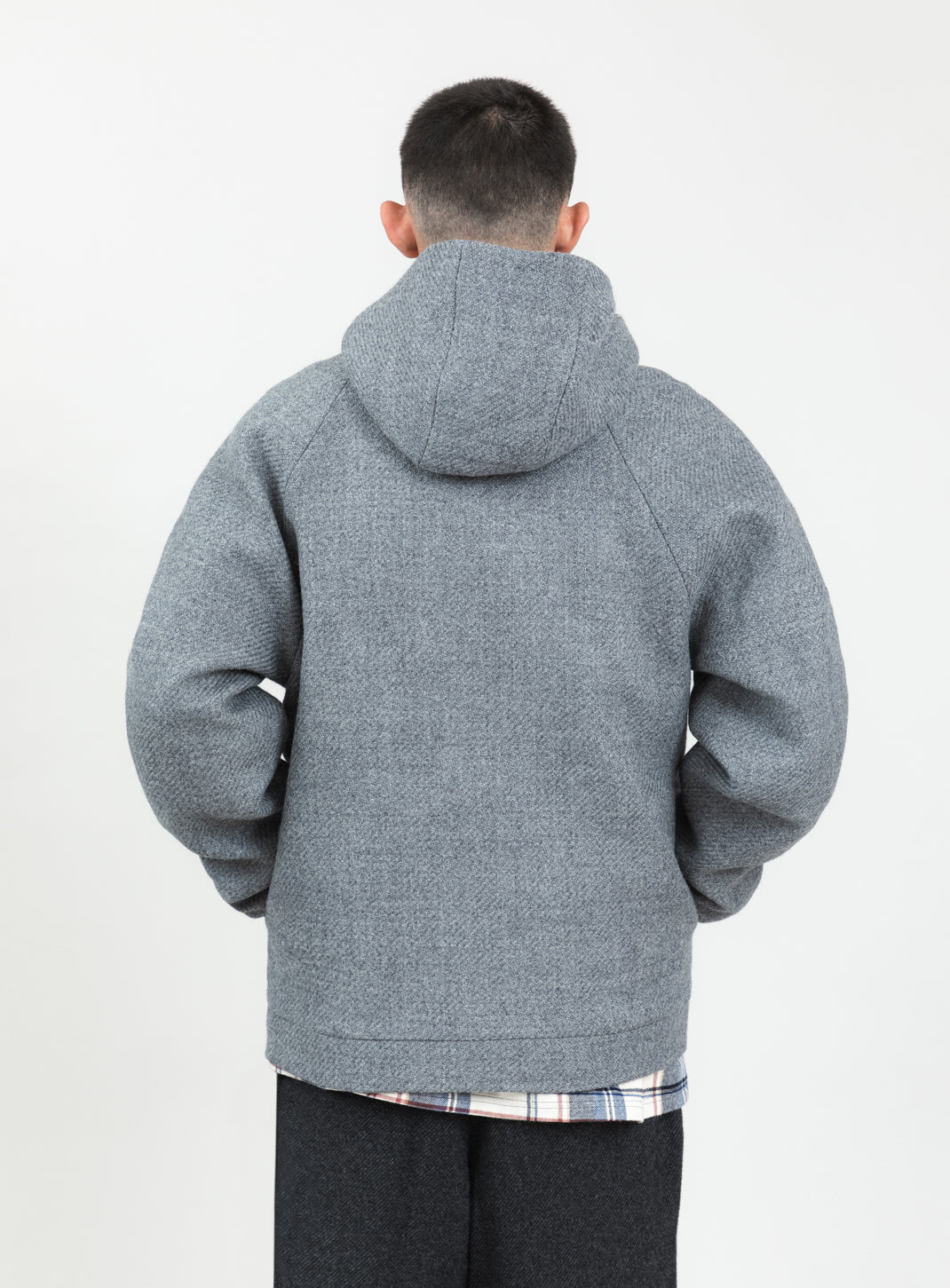 X Collar Puffer Jacket in Light Gray 100% Italian Wool