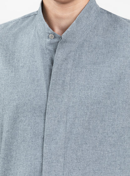 Origami Collar Shirt in Heather Gray Cotton Flannel