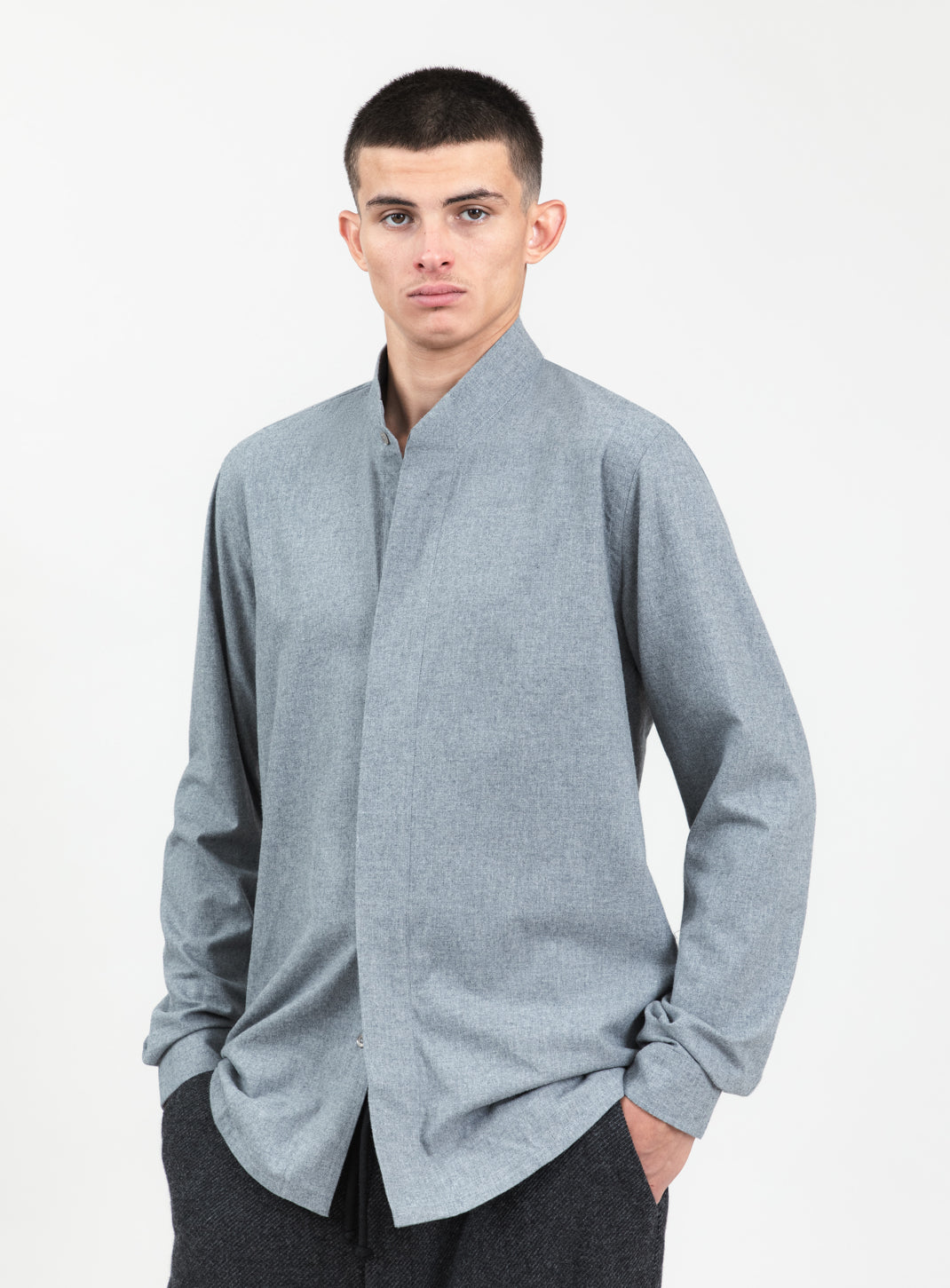 Origami Collar Shirt in Heather Gray Cotton Flannel