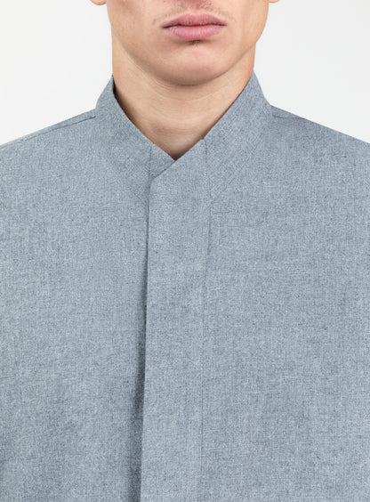 Origami Collar Shirt in Heather Gray Cotton Flannel