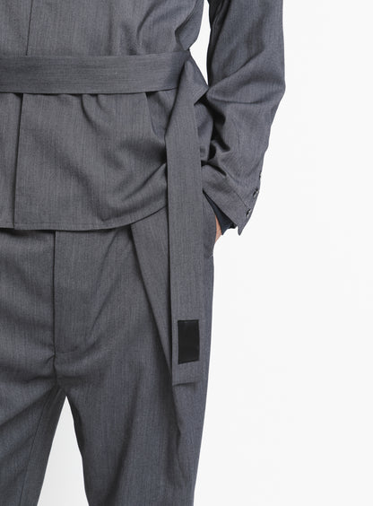 Belted Waist Blazer Jacket in Dark Grey Serge