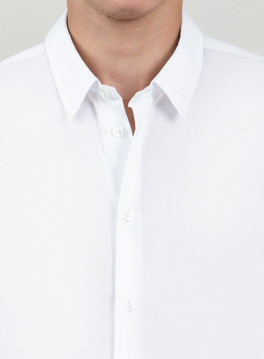 Shirt with Small Collar Stand in White End-on-End