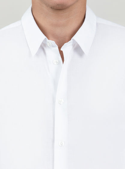 Shirt with Small Collar Stand in White End-on-End