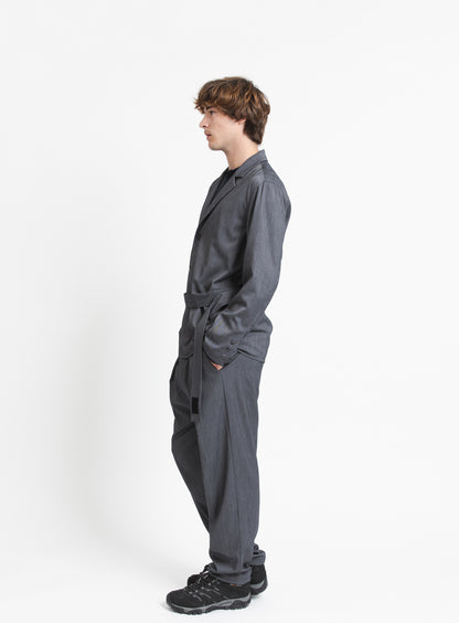 Belted Waist Blazer Jacket in Dark Grey Serge