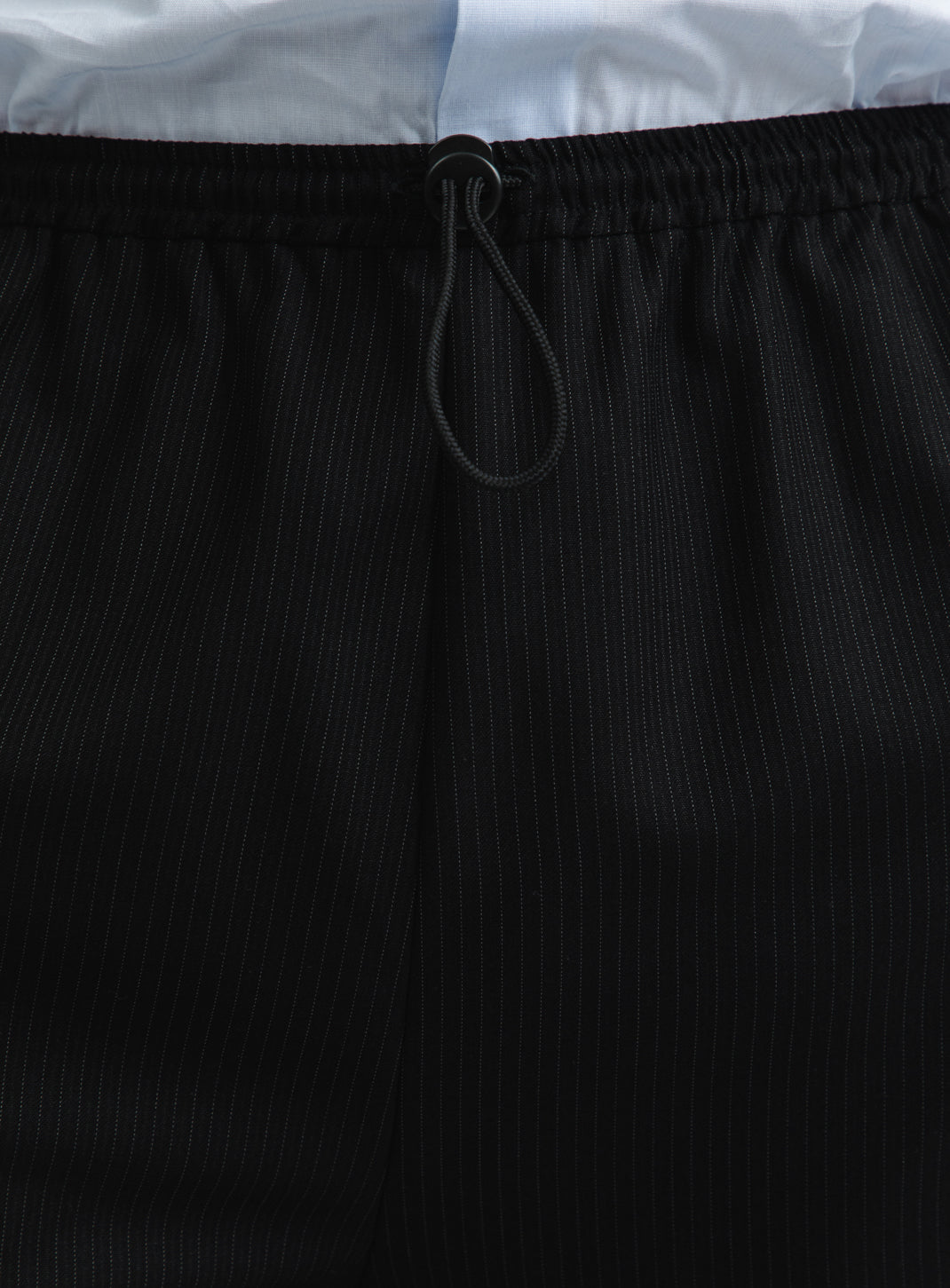 Elastic Pants with Stop Button in Black Fine Stripe Serge