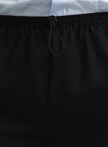Elastic Pants with Stop Button in Black Fine Stripe Serge