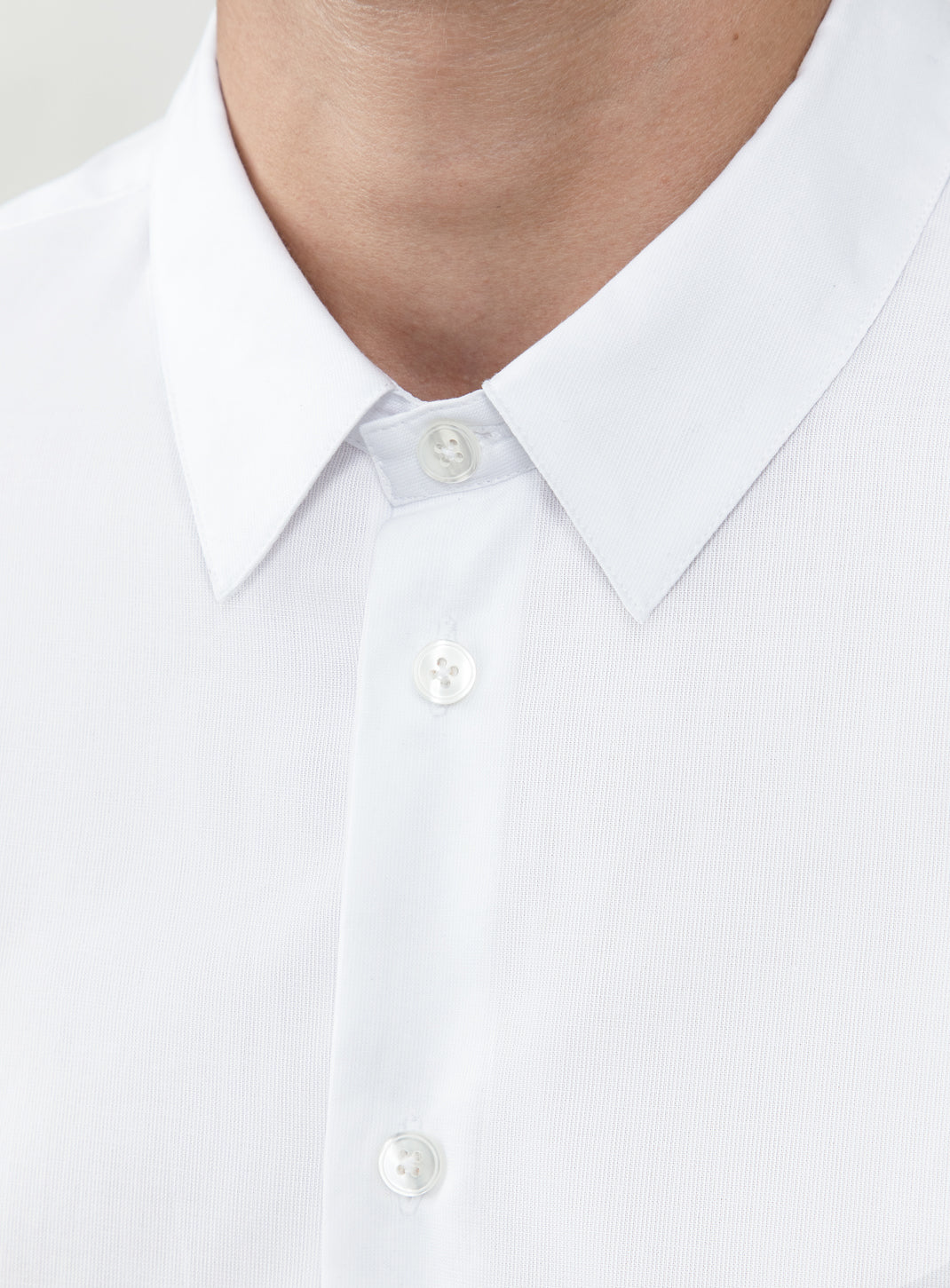 Shirt with Small Collar Stand in White End-on-End