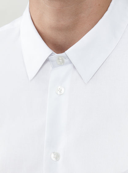 Shirt with Small Collar Stand in White End-on-End