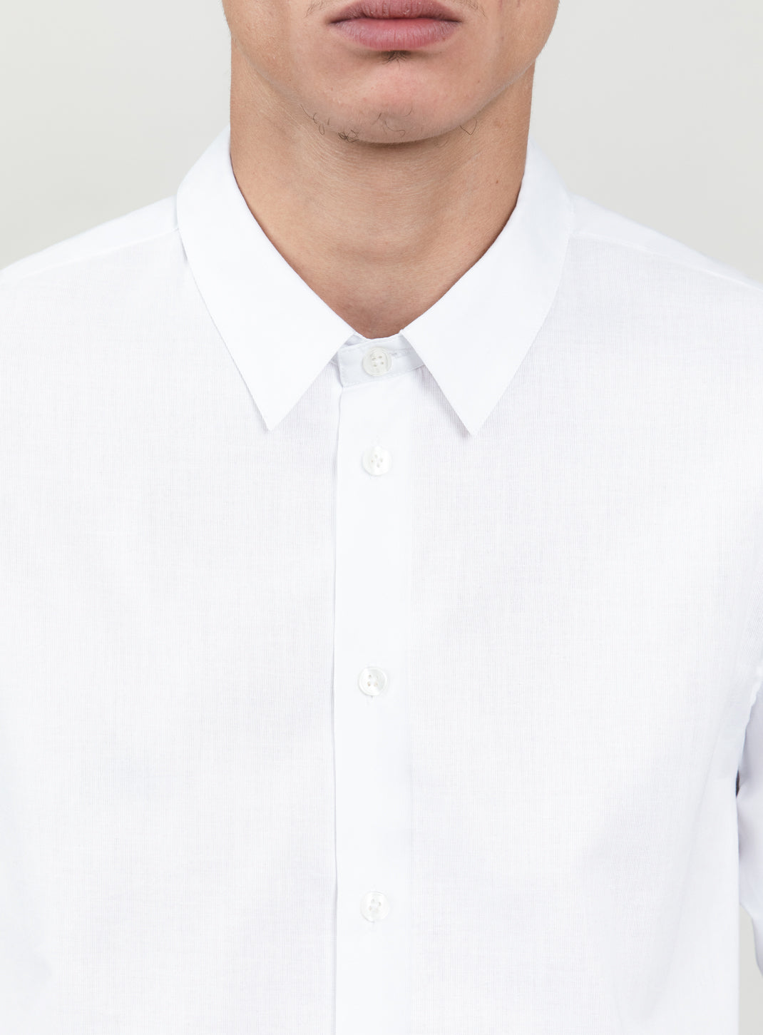 Shirt with Small Collar Stand in White End-on-End
