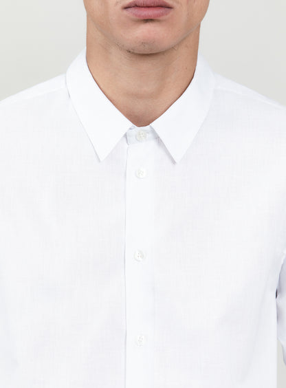 Shirt with Small Collar Stand in White End-on-End