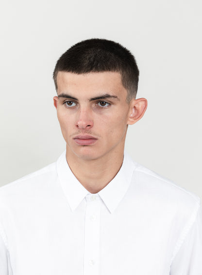 Shirt with Small Collar Stand in White End-on-End
