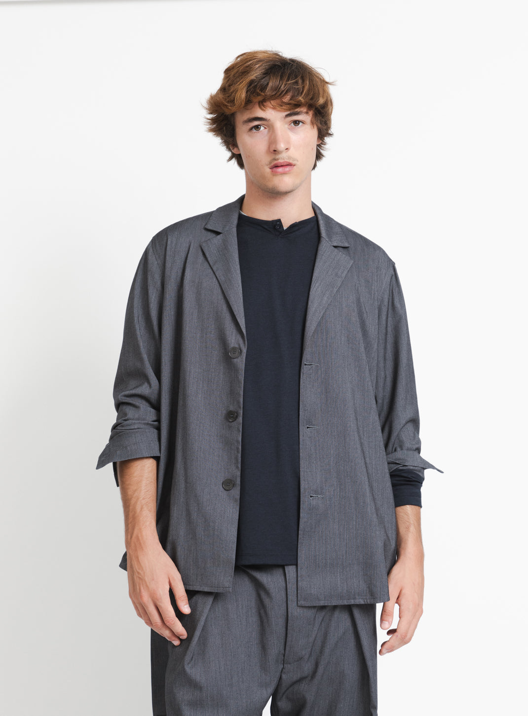 Belted Waist Blazer Jacket in Dark Grey Serge
