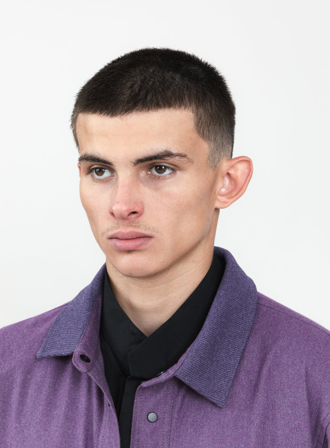 Overshirt with Ribbed Collar in Heather Purple Cotton Flannel