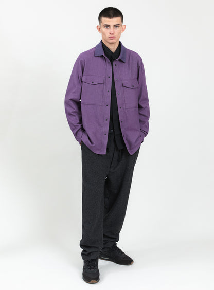 Overshirt with Ribbed Collar in Heather Purple Cotton Flannel