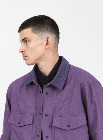 Overshirt with Ribbed Collar in Heather Purple Cotton Flannel