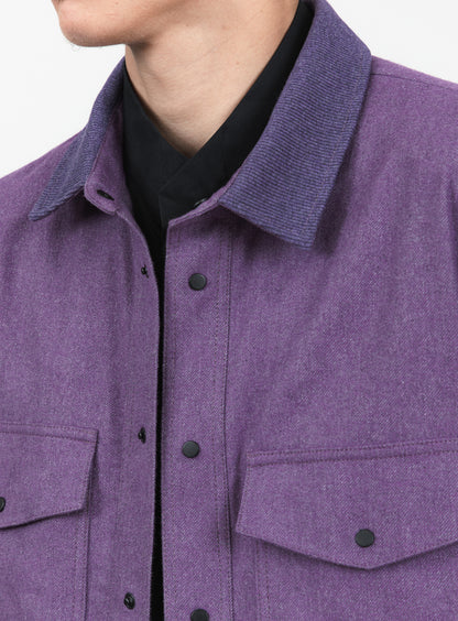 Overshirt with Ribbed Collar in Heather Purple Cotton Flannel