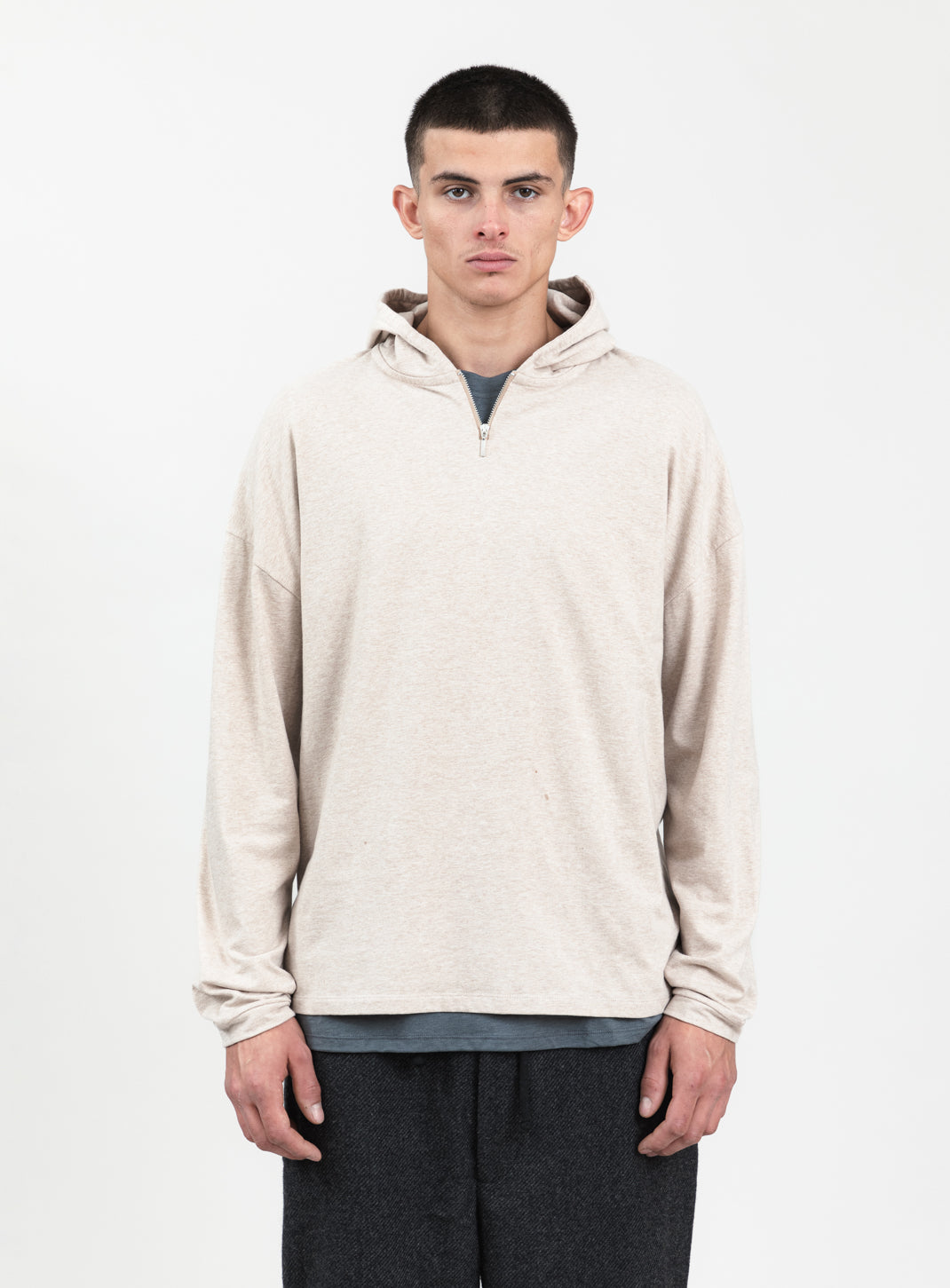 Hooded T-Shirt in Heather Beige Cotton & Elastane