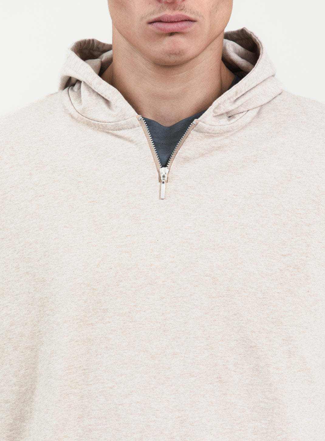 Hooded T-Shirt in Heather Beige Cotton & Elastane
