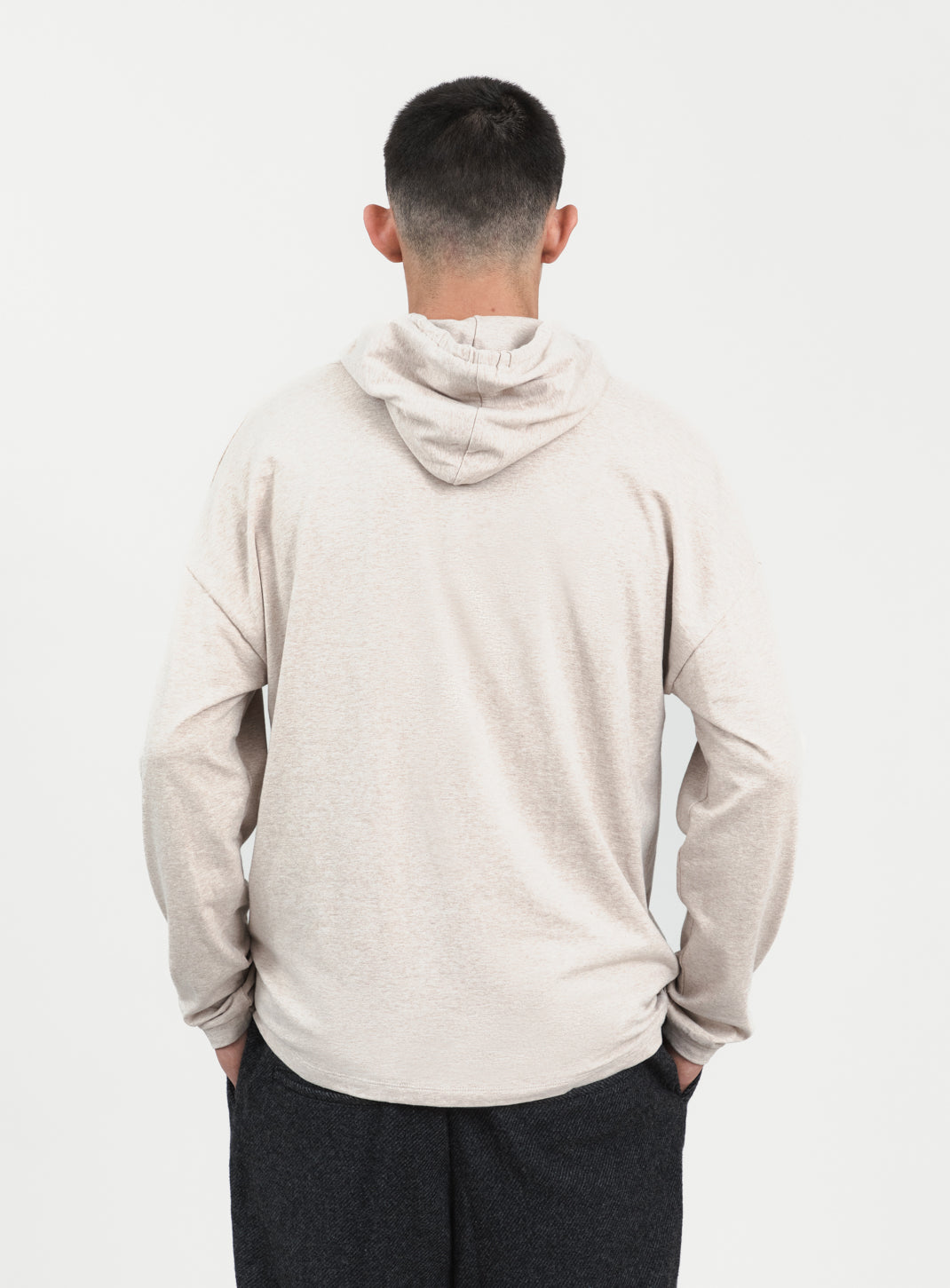 Hooded T-Shirt in Heather Beige Cotton & Elastane