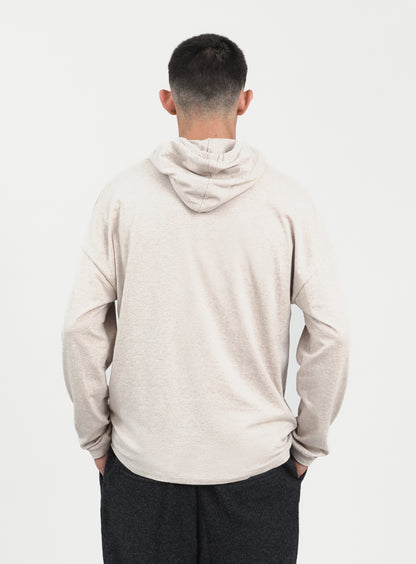 Hooded T-Shirt in Heather Beige Cotton & Elastane