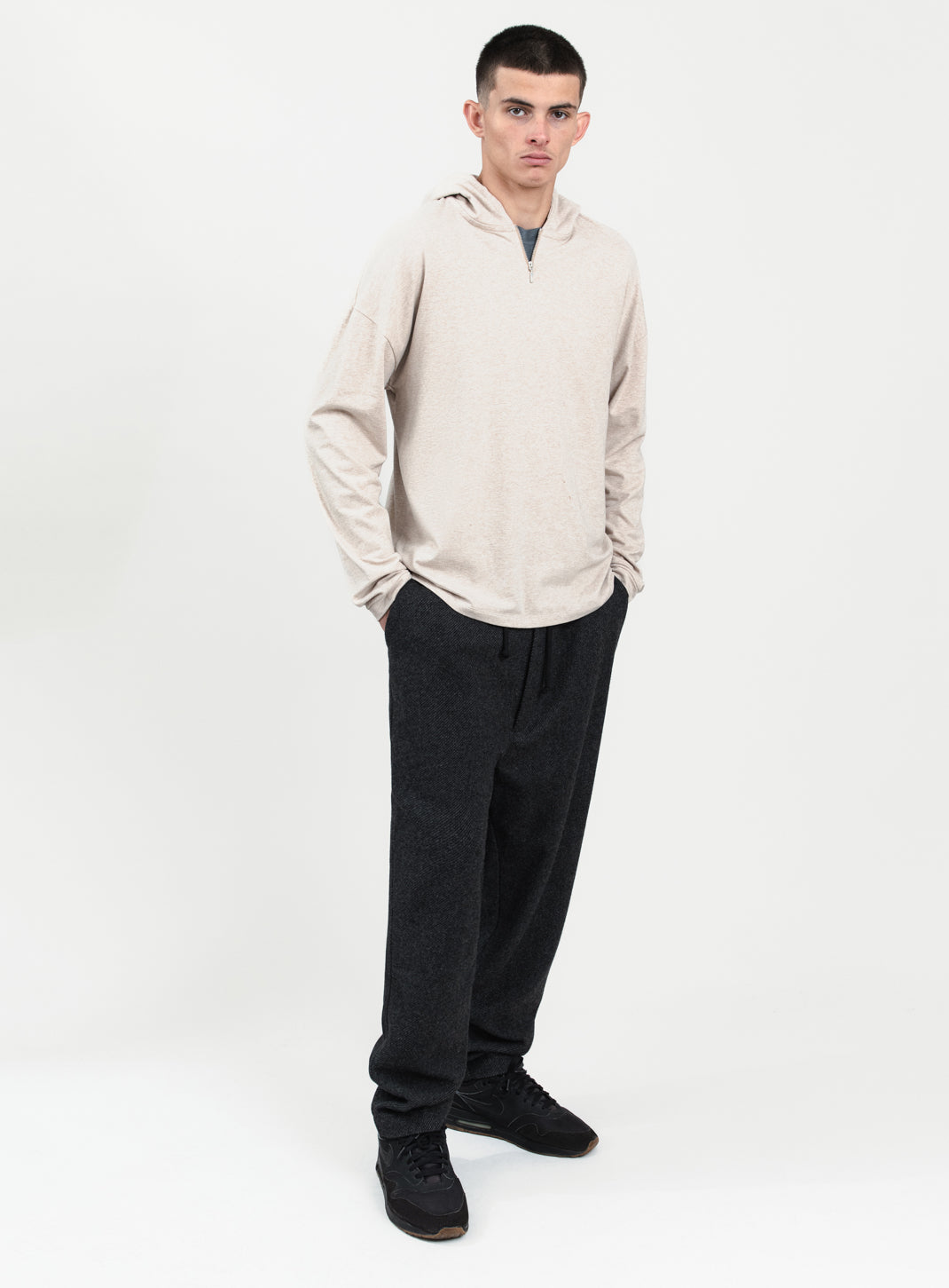 Hooded T-Shirt in Heather Beige Cotton & Elastane