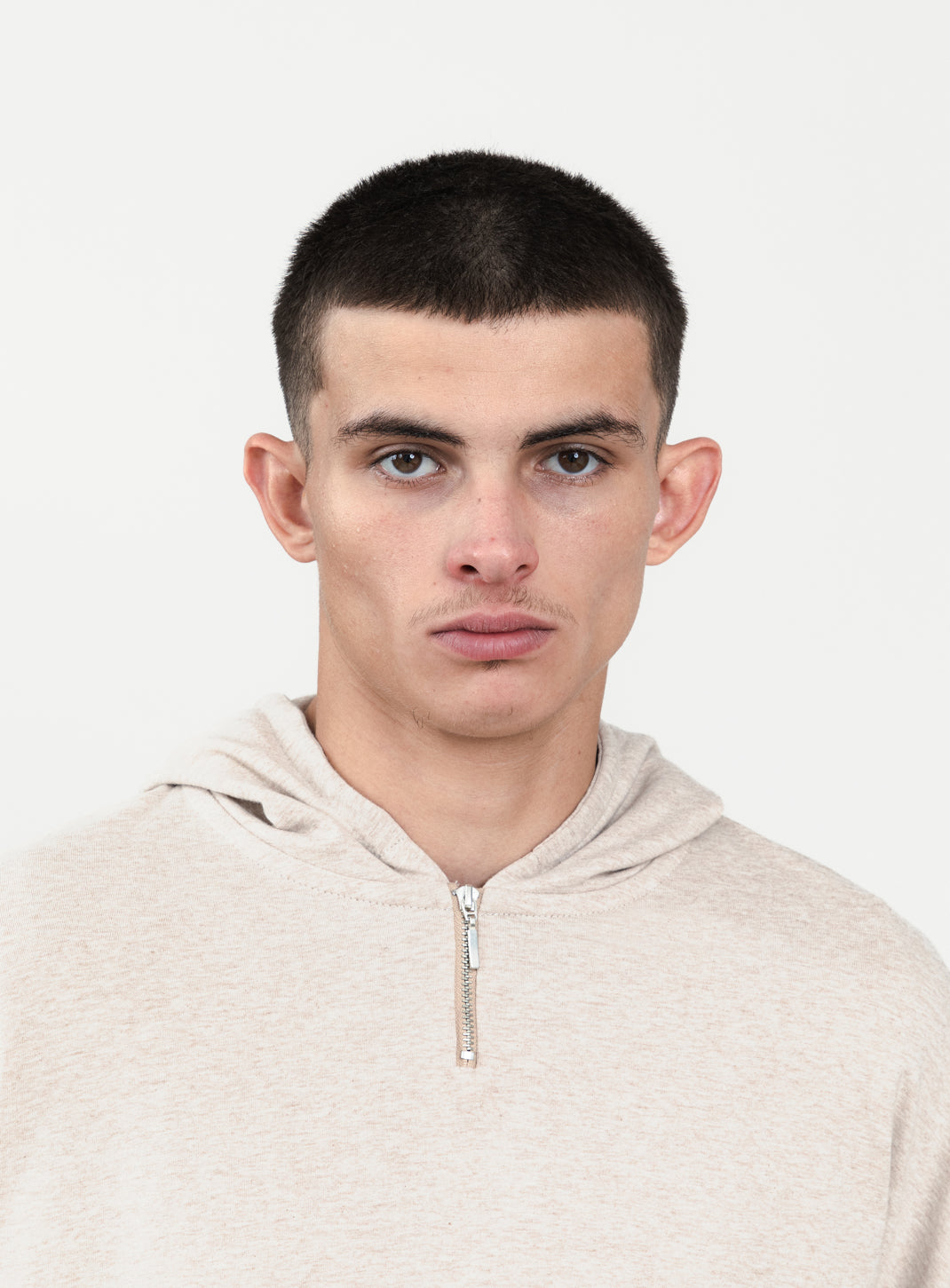 Hooded T-Shirt in Heather Beige Cotton & Elastane