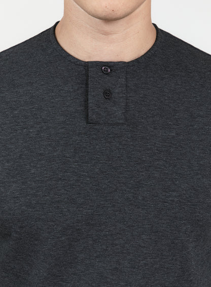 2 Buttons T-Shirt in Heather Dark Gray Technical Knit