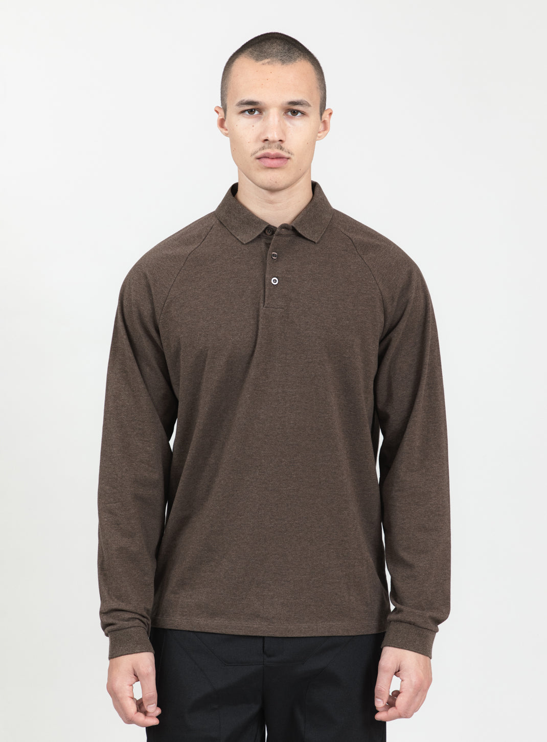 Polo Sweatshirt in Heather Chocolate Cotton & Elastane