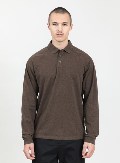 Polo Sweatshirt in Heather Chocolate Cotton & Elastane