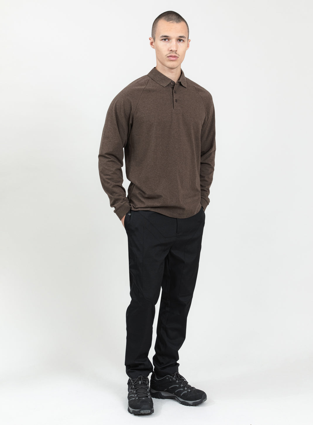 Polo Sweatshirt in Heather Chocolate Cotton & Elastane