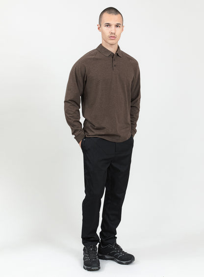 Polo Sweatshirt in Heather Chocolate Cotton & Elastane