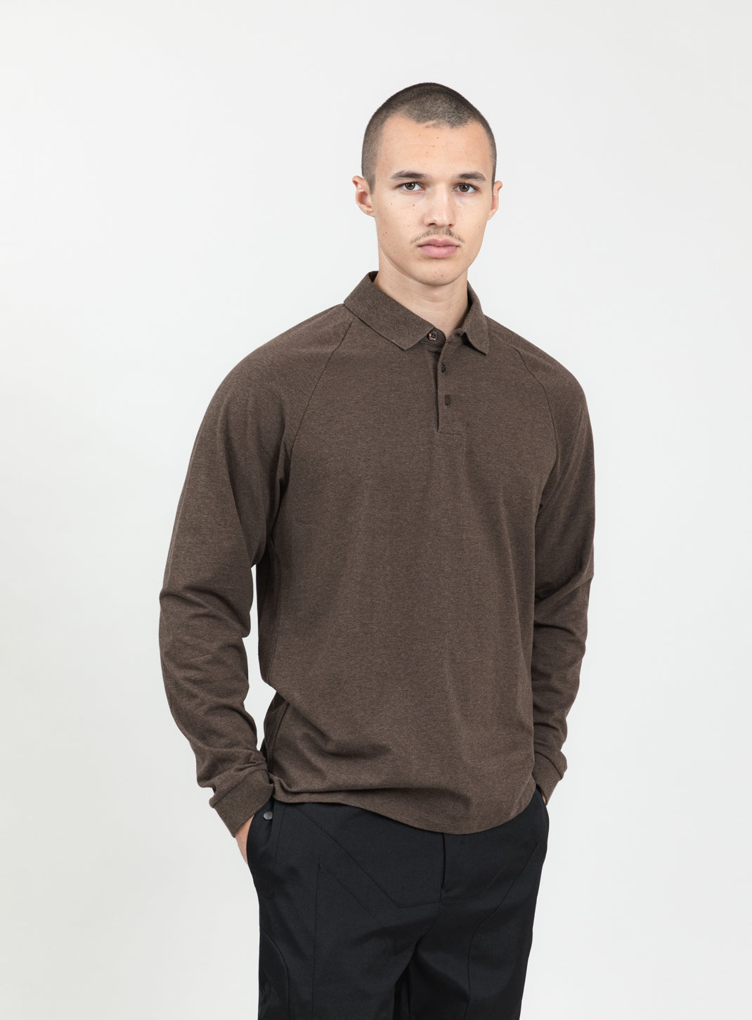 Polo Sweatshirt in Heather Chocolate Cotton & Elastane