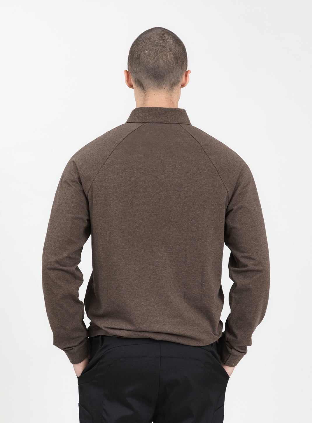 Polo Sweatshirt in Heather Chocolate Cotton & Elastane