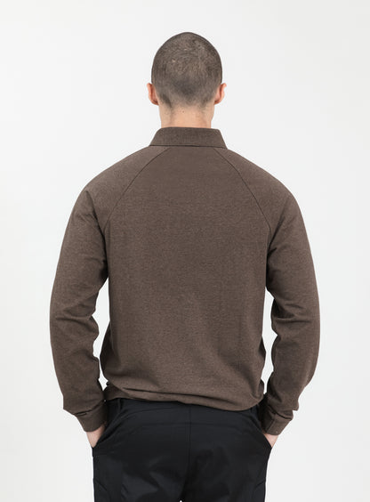 Polo Sweatshirt in Heather Chocolate Cotton & Elastane