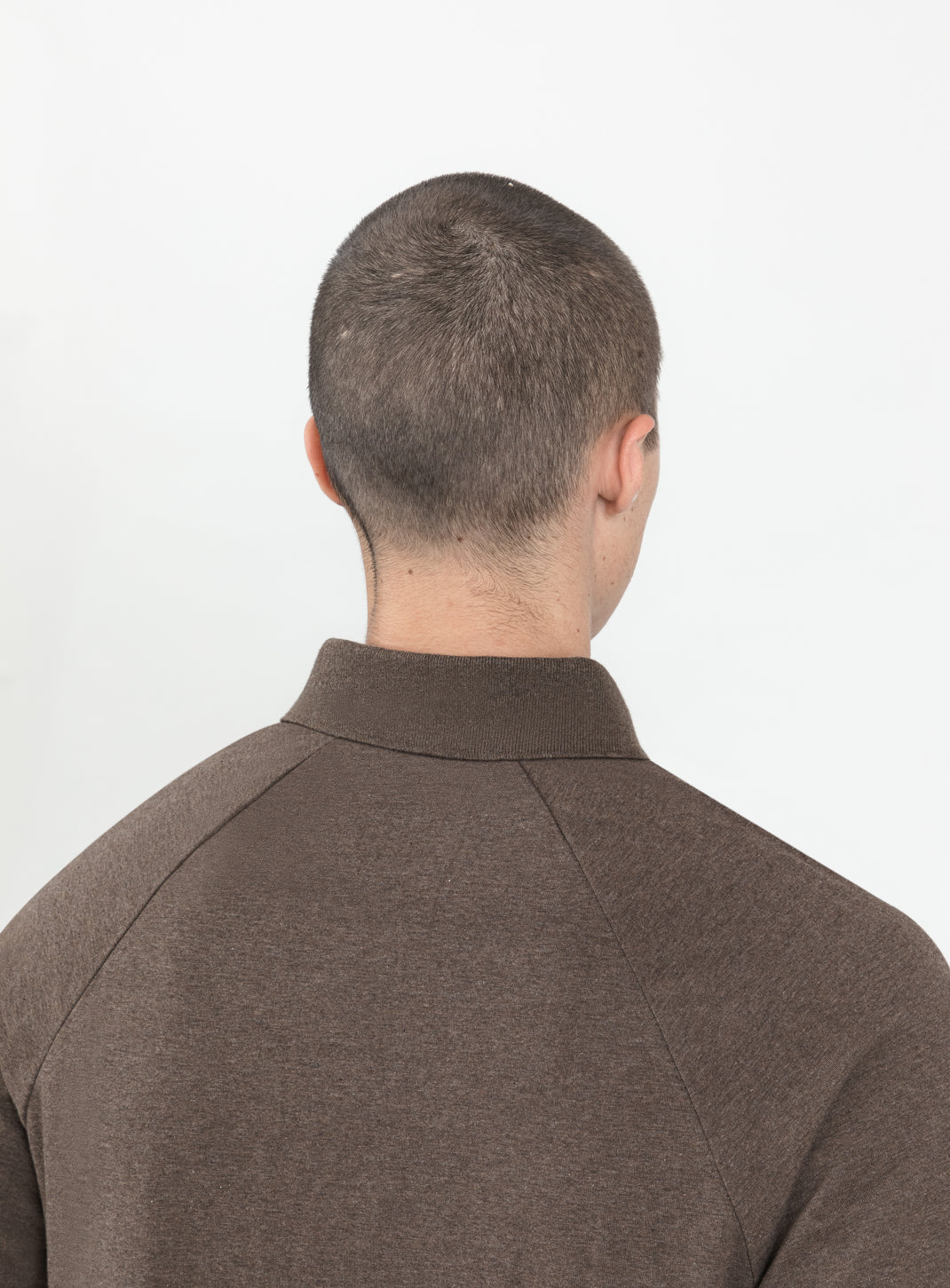 Polo Sweatshirt in Heather Chocolate Cotton & Elastane