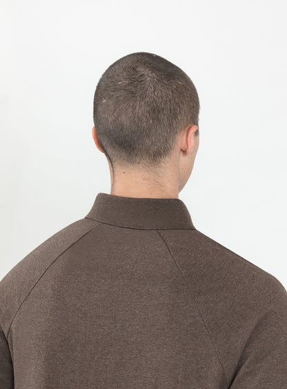 Polo Sweatshirt in Heather Chocolate Cotton & Elastane