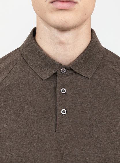 Polo Sweatshirt in Heather Chocolate Cotton & Elastane
