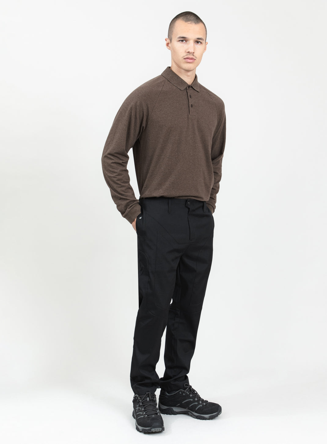 Polo Sweatshirt in Heather Chocolate Cotton & Elastane