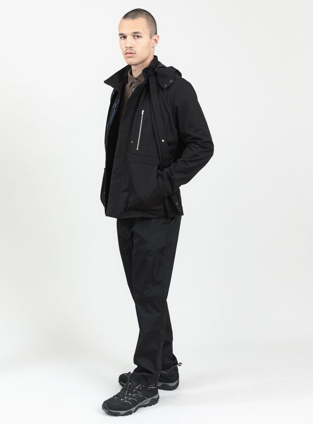 Multi Pockets Flapped Parka in Black Waterproof Teflon