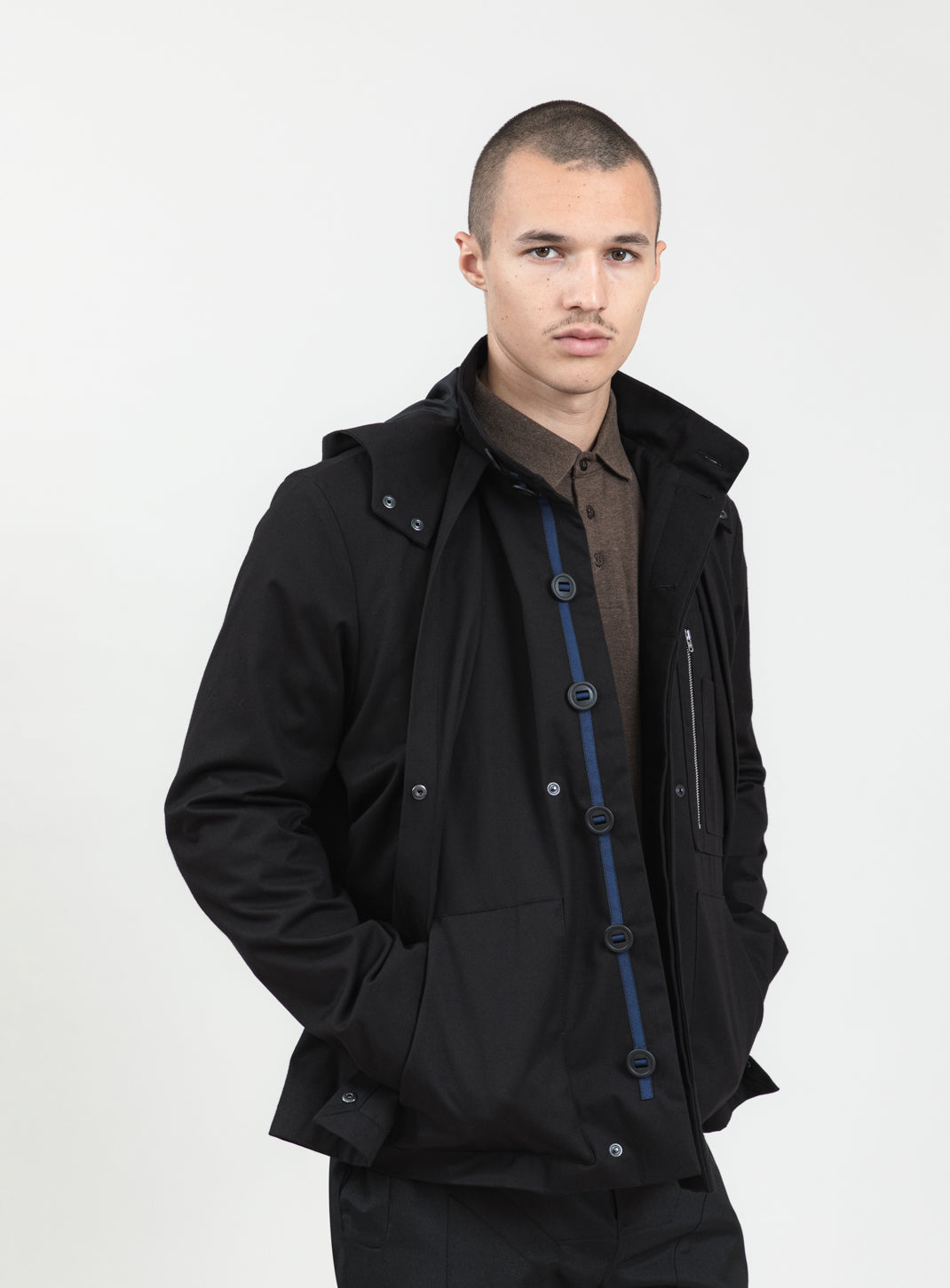Multi Pockets Flapped Parka in Black Waterproof Teflon