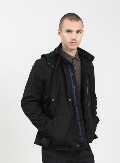 Multi Pockets Flapped Parka in Black Waterproof Teflon