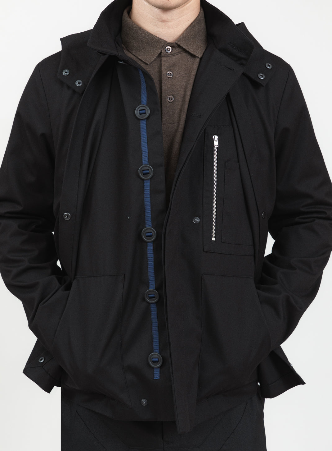 Multi Pockets Flapped Parka in Black Waterproof Teflon