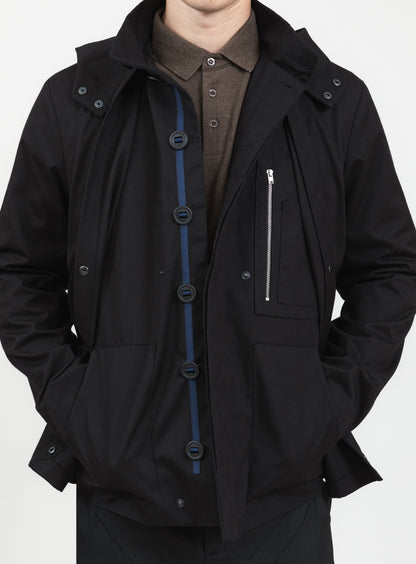 Multi Pockets Flapped Parka in Black Waterproof Teflon