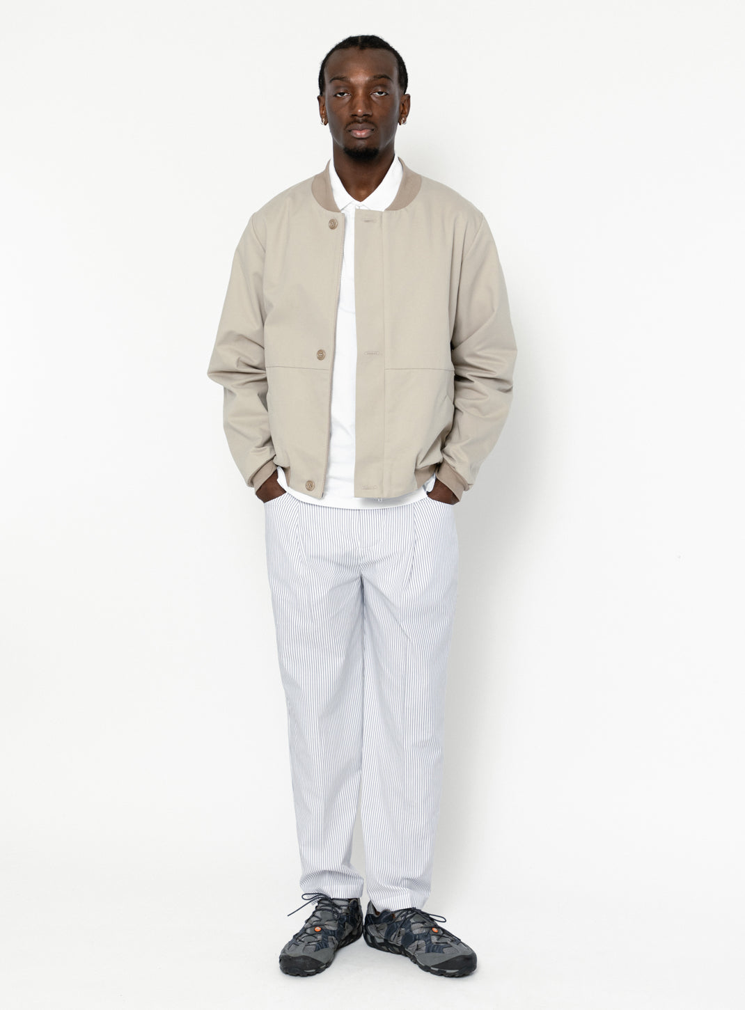 Chino Bomber Jacket in Beige Cotton Gabardine