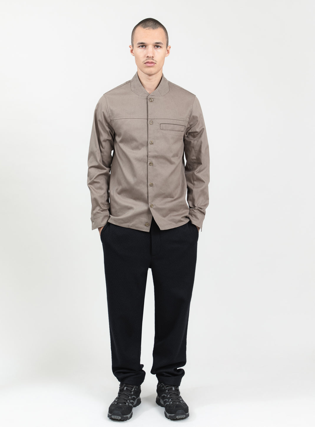 Surchemise à Col Murano en Gabardine de Coton Kaki