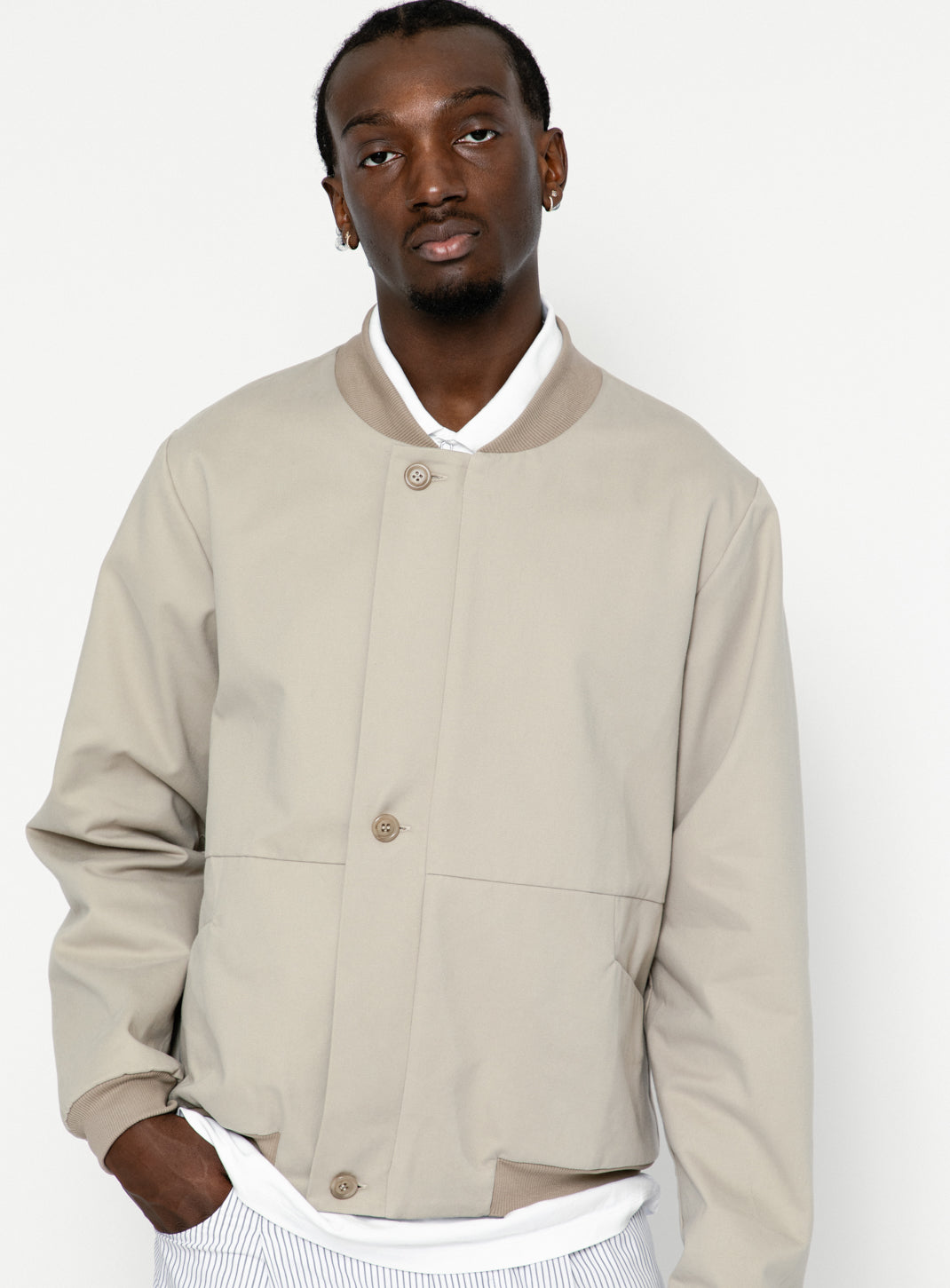 Chino Bomber Jacket in Beige Cotton Gabardine