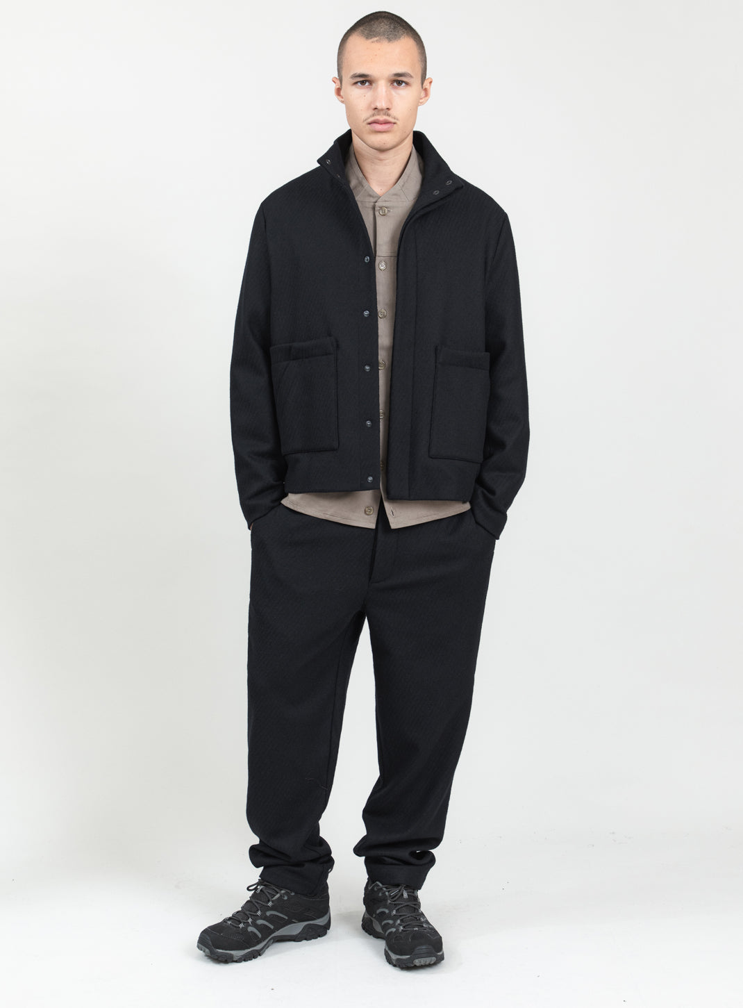Blouson-Saharienne en Laine & Cachemire Bleu Marine