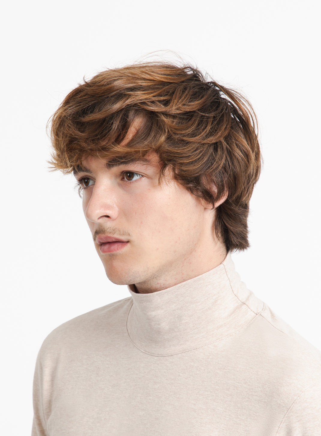 Funnel Neck Undershirt in Heather Beige Cotton & Elastane
