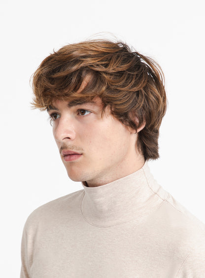 Funnel Neck Undershirt in Heather Beige Cotton & Elastane